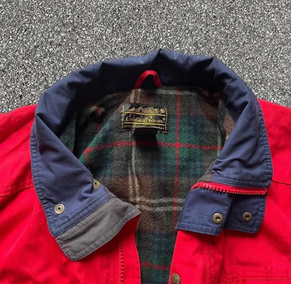 Vintage Eddie Bauer Jacket Mens Size Large Wool Lined Red image indicator(4)