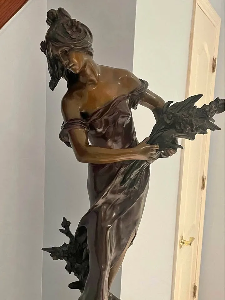 Bronze 38” A.MORAEU sculpture with marble 31” stand thumbnail