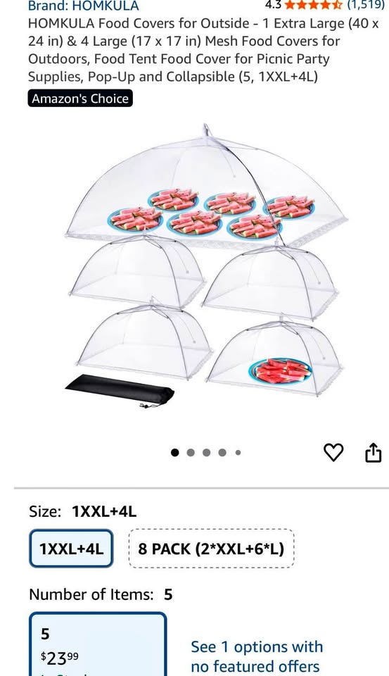New HOMKULA Food Covers - 1 XL & 4 Large