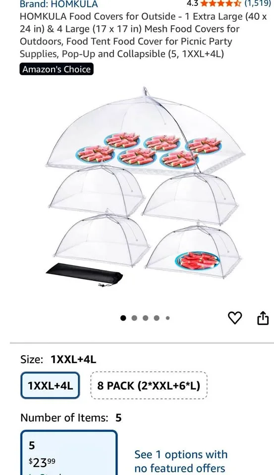 New HOMKULA Food Covers - 1 XL & 4 Large thumbnail