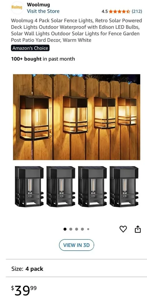 New Woolmug 4 Pack Solar Fence Lights thumbnail