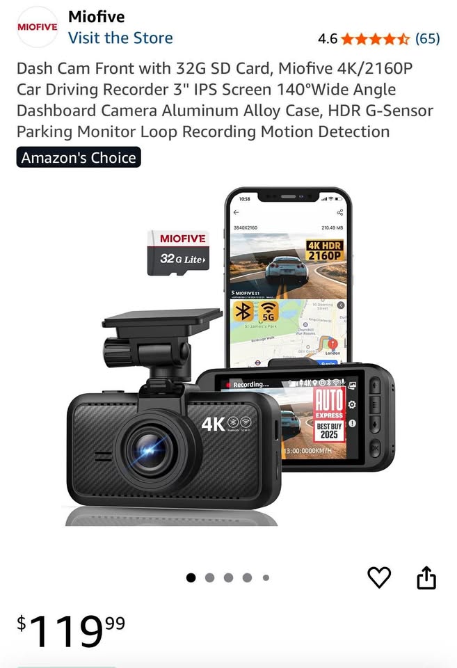 New Miofive 4K Dash Cam with 32G SD Card