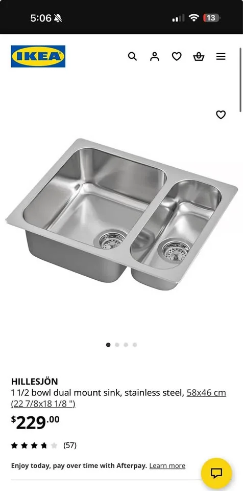 1 1/2 Stainless Steel Sink - Hillesjon by Ikea - Brand New thumbnail