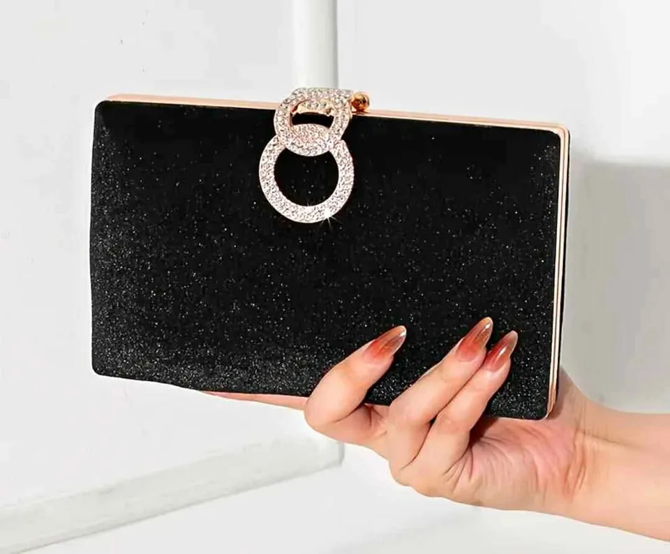 Brand new luxury velvet black evening clutch bag