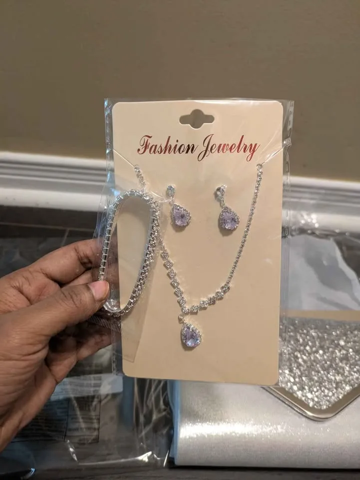 Brand new sparkling glitter evening bag with jewelry combo set image indicator(7)