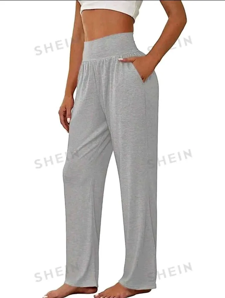New Women's Grey Wide-Leg Lounge Pants - Size M thumbnail