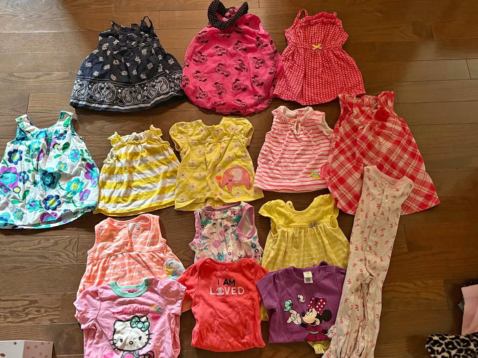 Girls bundle indoor or summer rompers dresses onesies -12 months