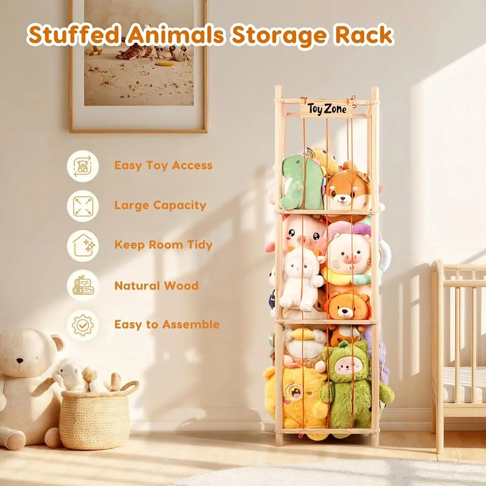 New~Large Capacity Wooden Stuffed Animal Storage thumbnail