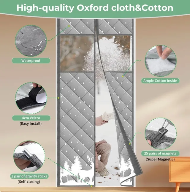 Magnetic Thermal Insulated Door Curtain - Grey 38x83 image indicator(3)