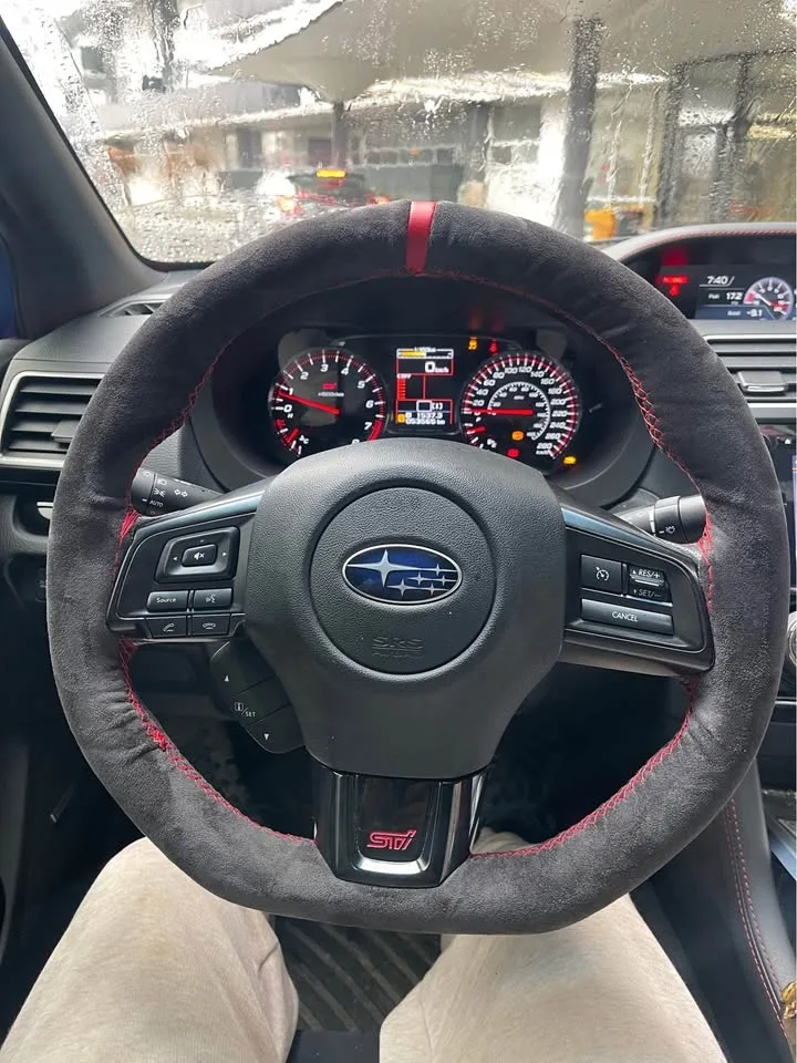 Alcantara steering wheel wrap hand stitching image indicator(9)
