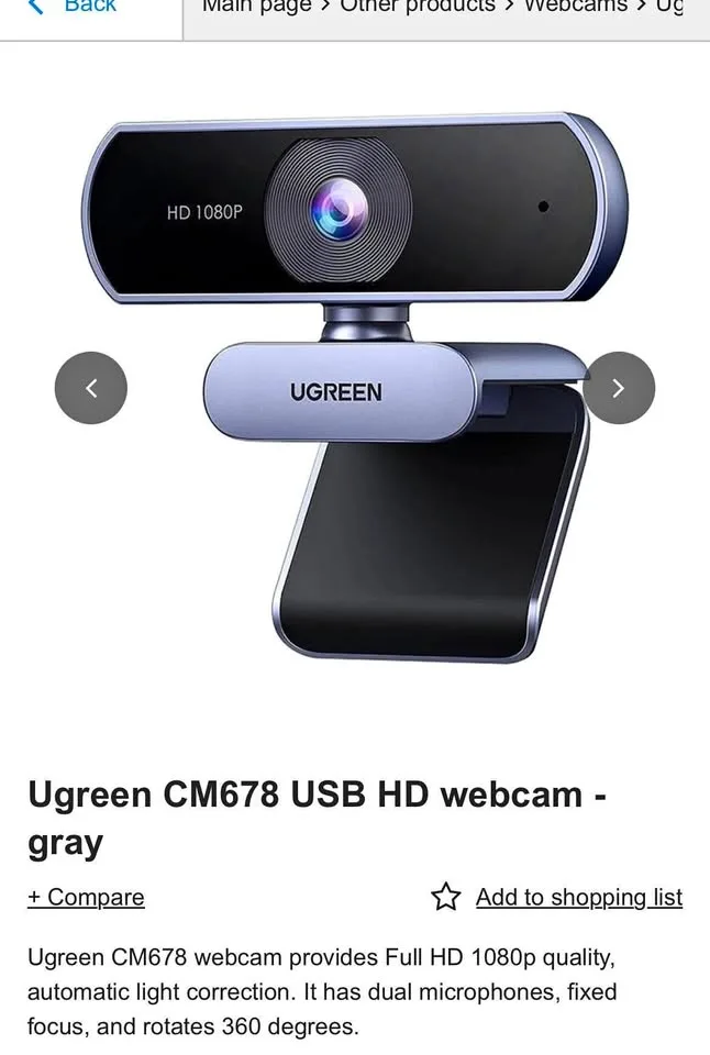 Ugreen CM678 Webcam - Full HD 1080p thumbnail
