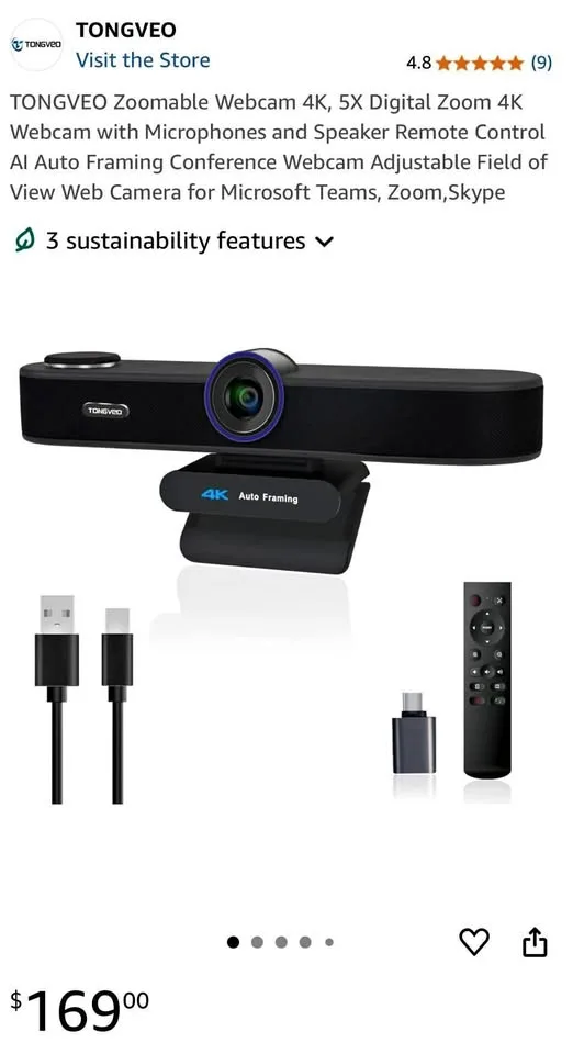 New TONGVEO Zoomable Webcam 4K thumbnail