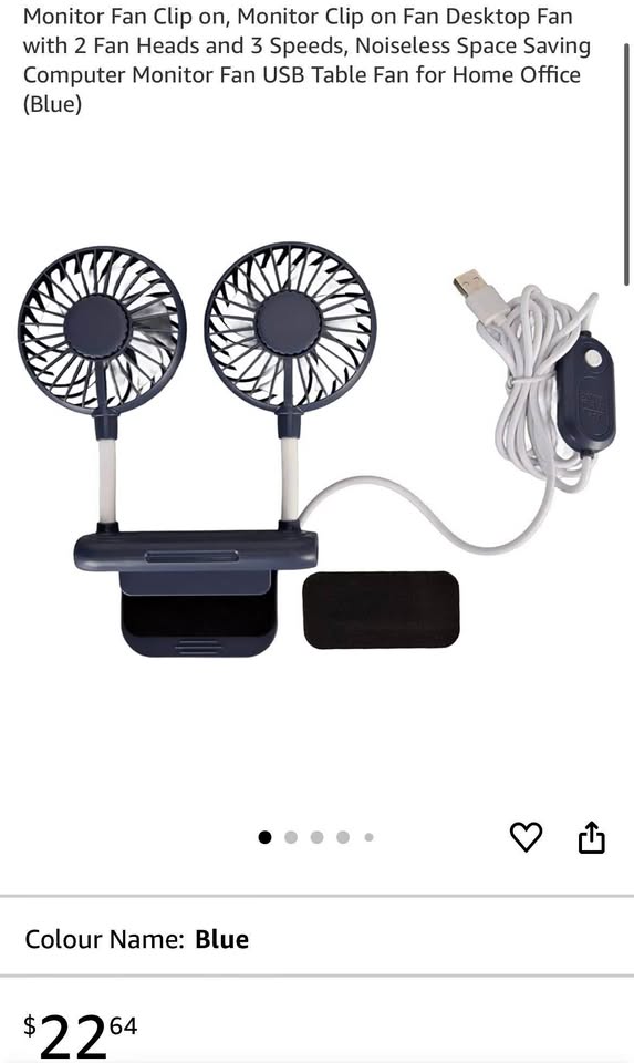 New Monitor Fan Clip on- USB charged