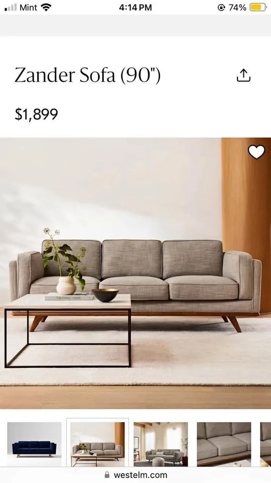 West Elm Zander Sofa (90") – $200 (Must Go by 10/25)