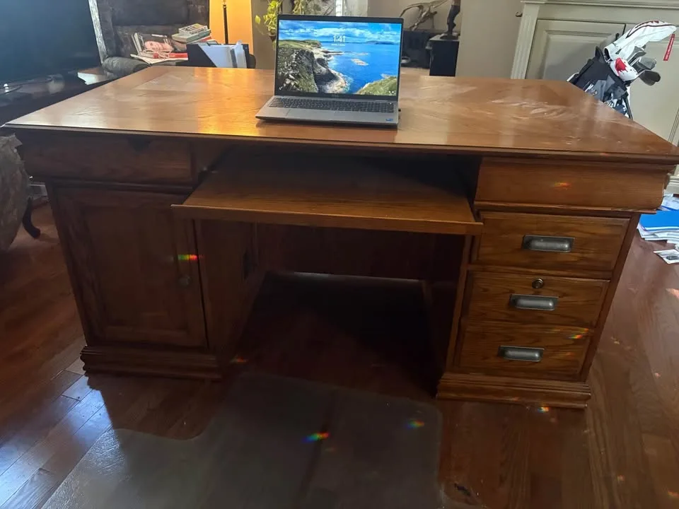 4 piece Executive Desk Set - Solid Oak Rustic oak finish image indicator(2)