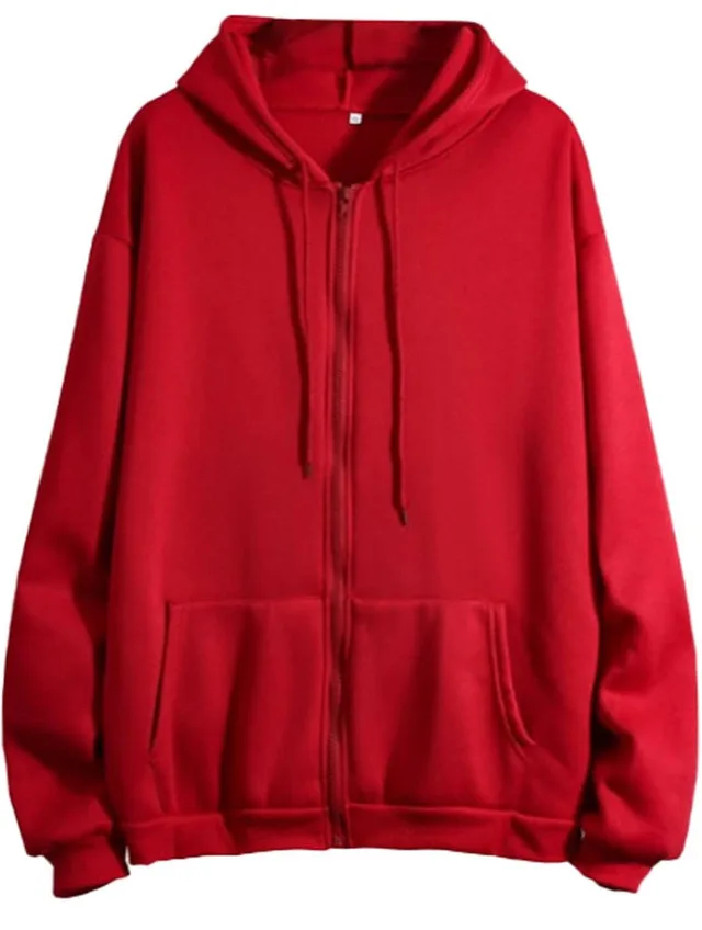 Plus Size Red Zip Up Hoodie-size 4XL thumbnail