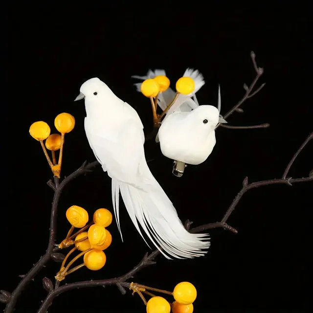 12 pcs White Feather Foam Bird with Clips thumbnail