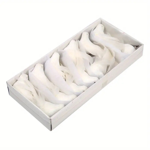 12 pcs White Feather Foam Bird with Clips - photo 2