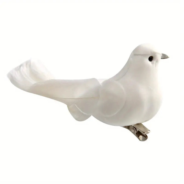 12 pcs White Feather Foam Bird with Clips - photo 3
