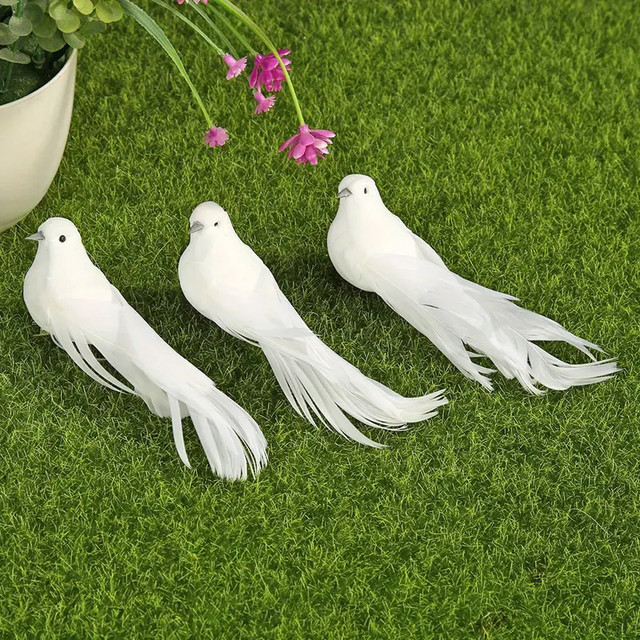 12 pcs White Feather Foam Bird with Clips - photo 5