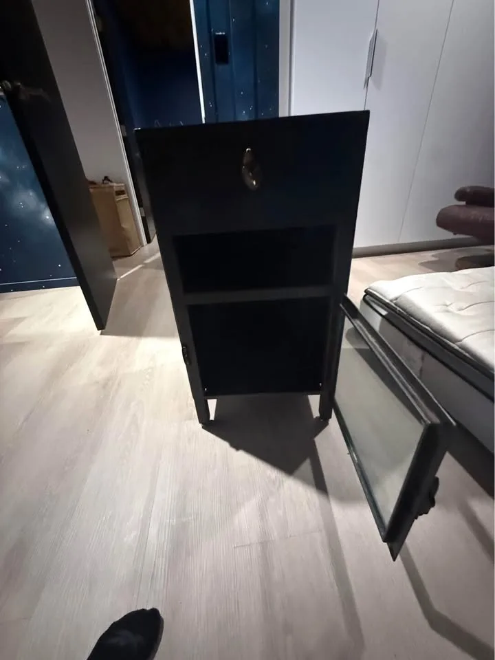 Industrial Black Metal & Glass Nightstand Cabinet image indicator(2)