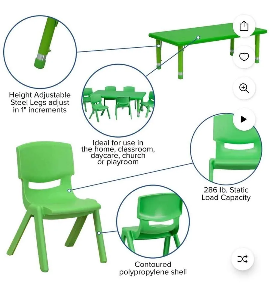 Flash Furniture Childs Table with 6 Green chairs image indicator(2)