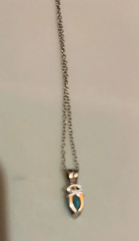 Light Blue Gemstone Teardrop Pendant Silver Necklace Chain image indicator(3)