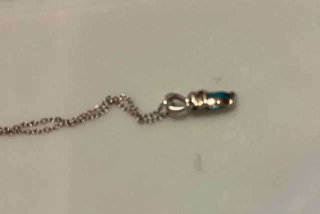 Light Blue Gemstone Teardrop Pendant Silver Necklace Chain image indicator(4)