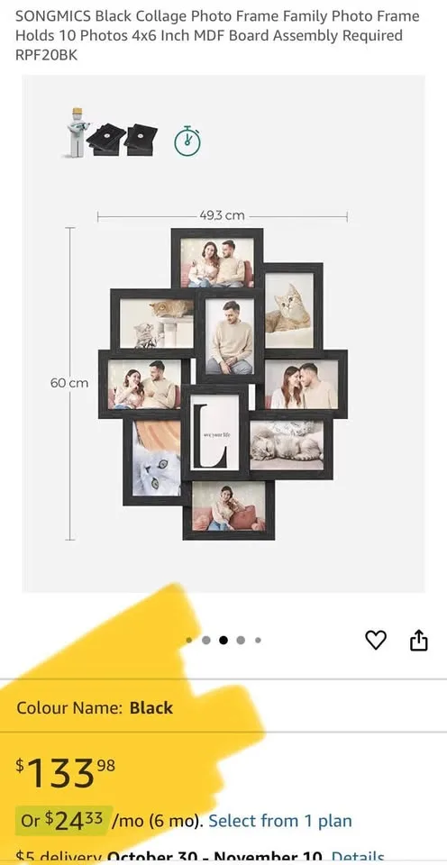 SONGMICS Black Collage Photo Frame - Holds 10 Photos image indicator(3)