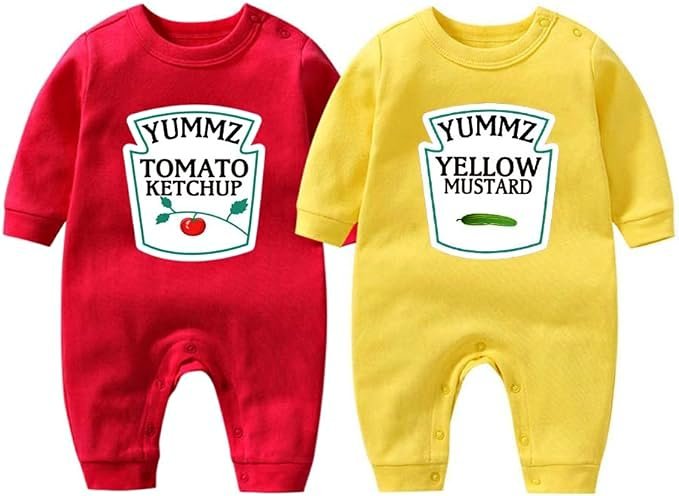 YSCULBUTOL Twins Bodysuit Ketchup Mustard 7-9 months