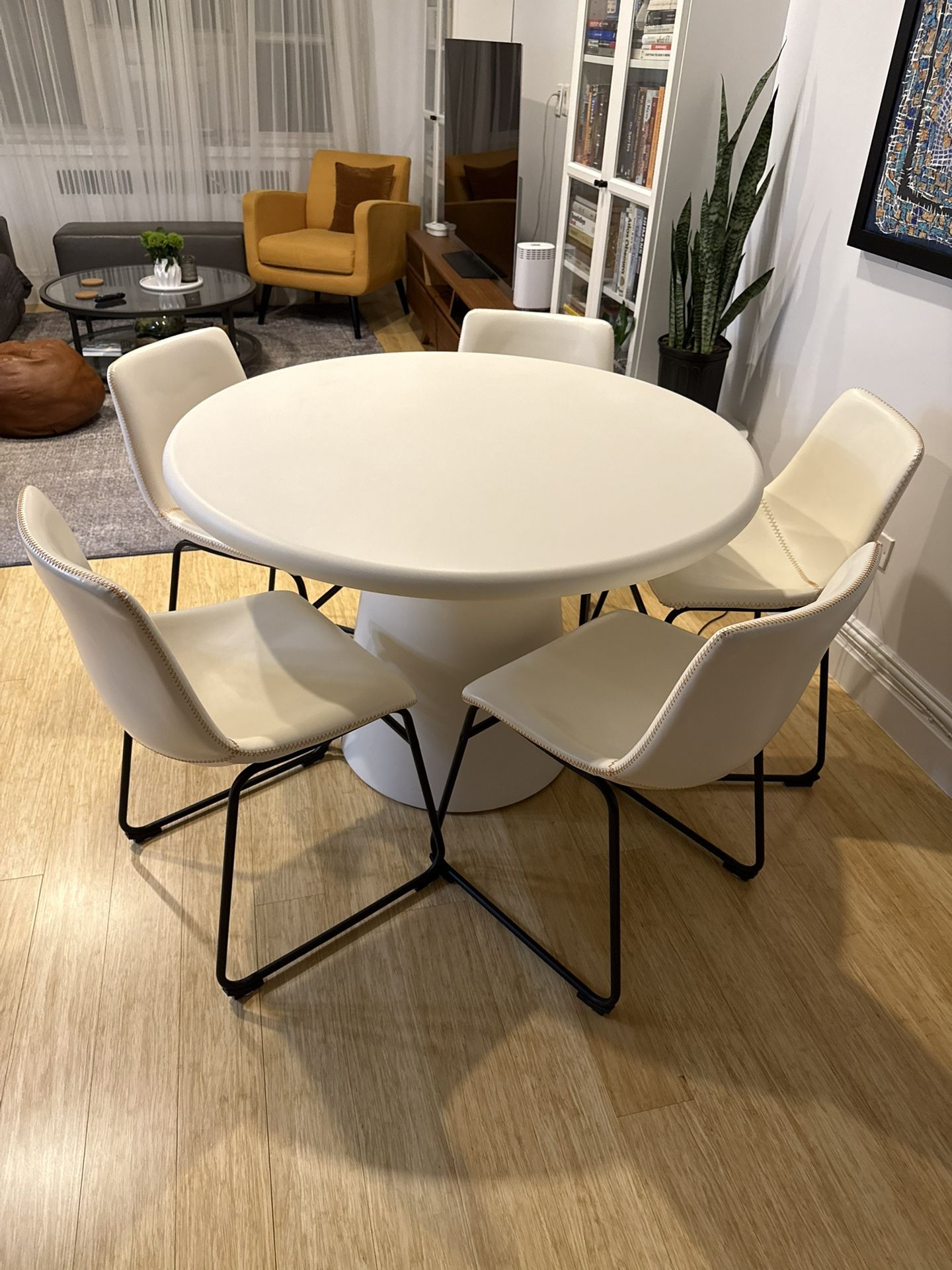Modern Concrete & Fiberglass Dining Table (44”) + Chairs - photo 4