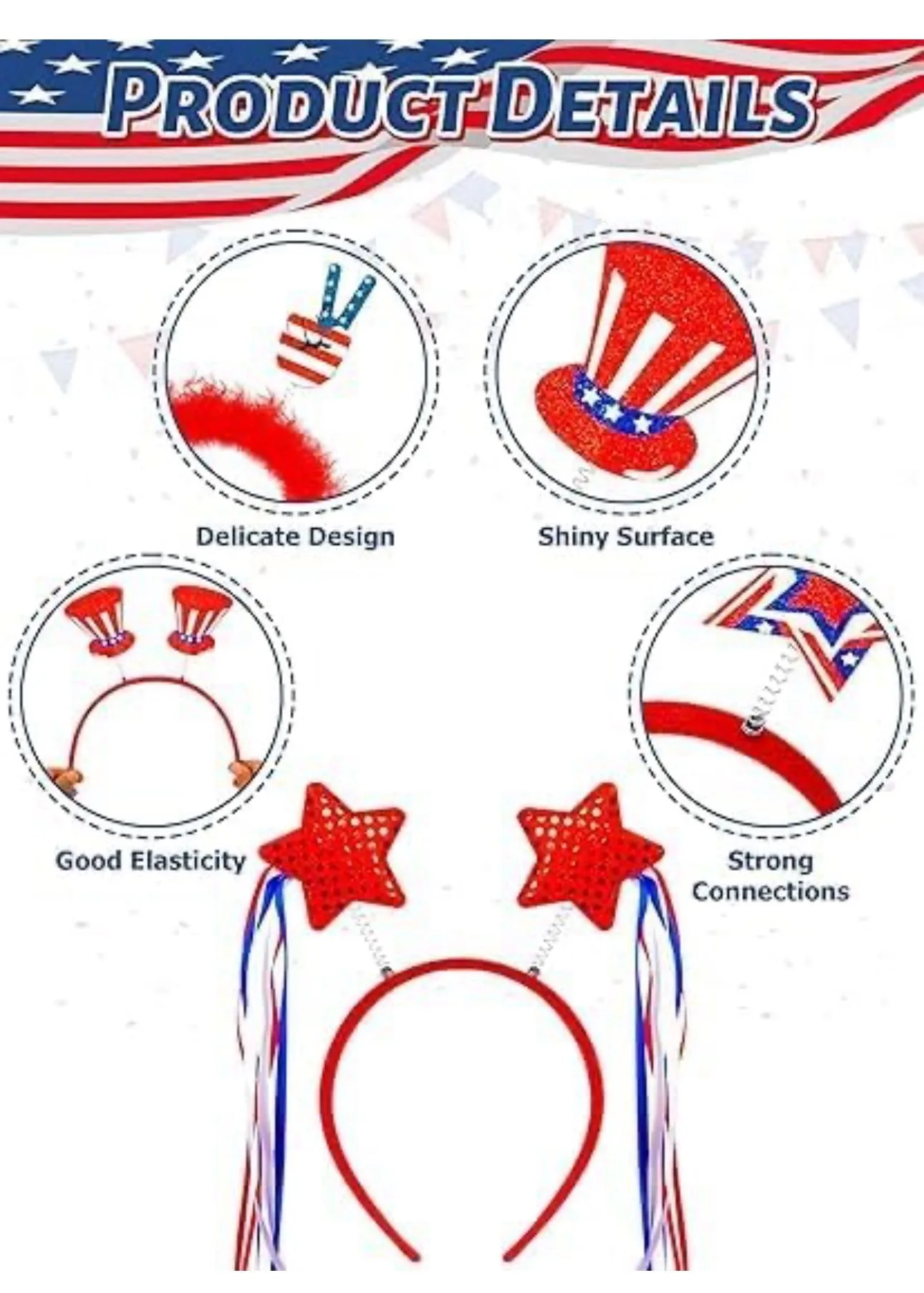 12 PCS】 4th of July Headbands 4th of July Accessories image indicator(2)