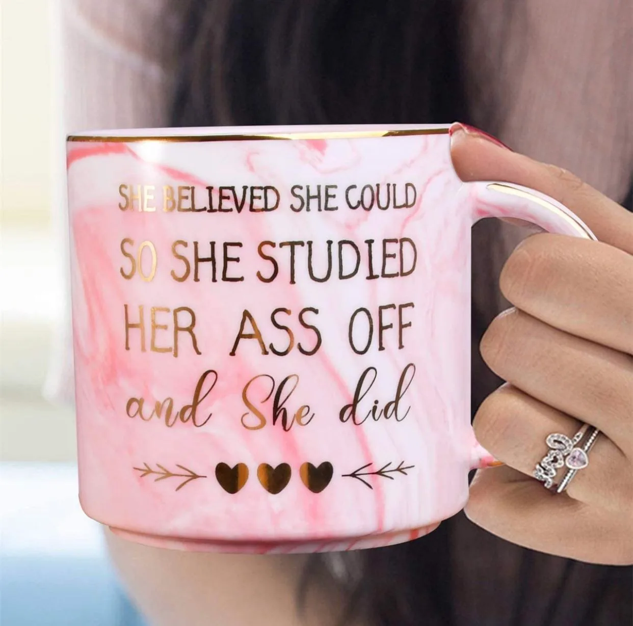 12 Oz Pink Marble Ceramic Coffee Mug