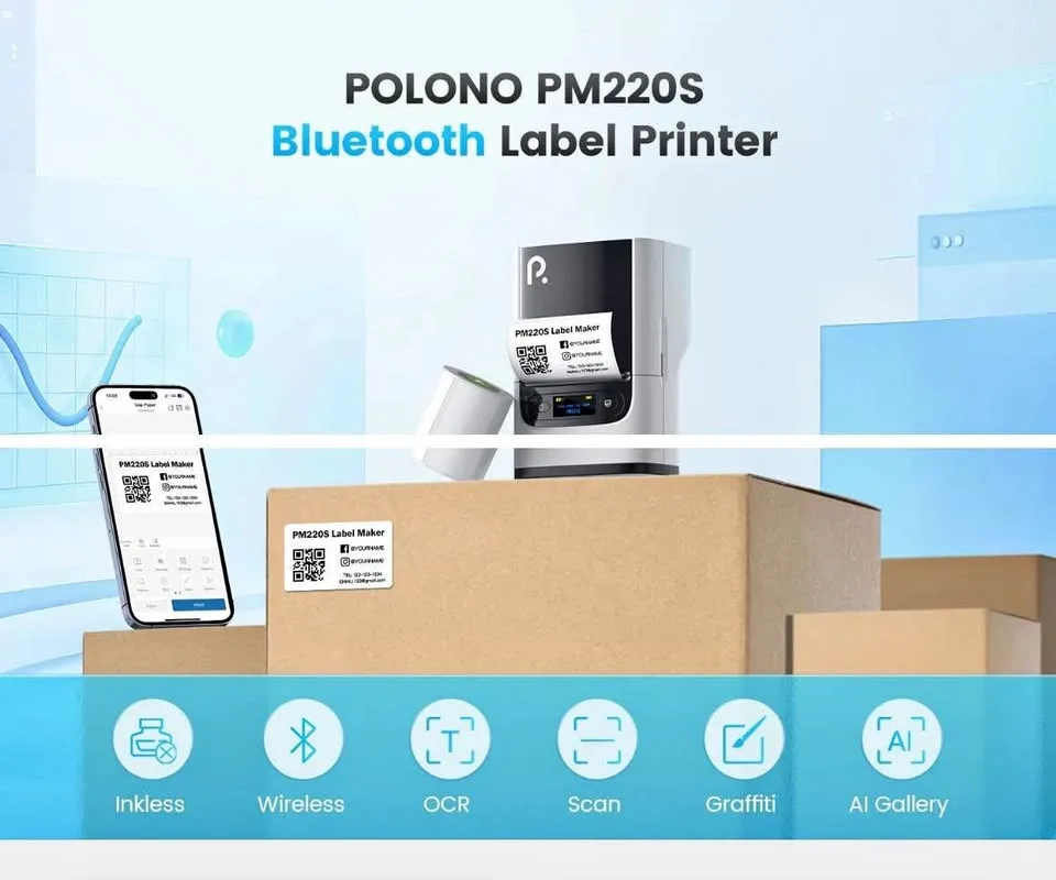 (New) PM220S Label Maker Machine with Tape thumbnail