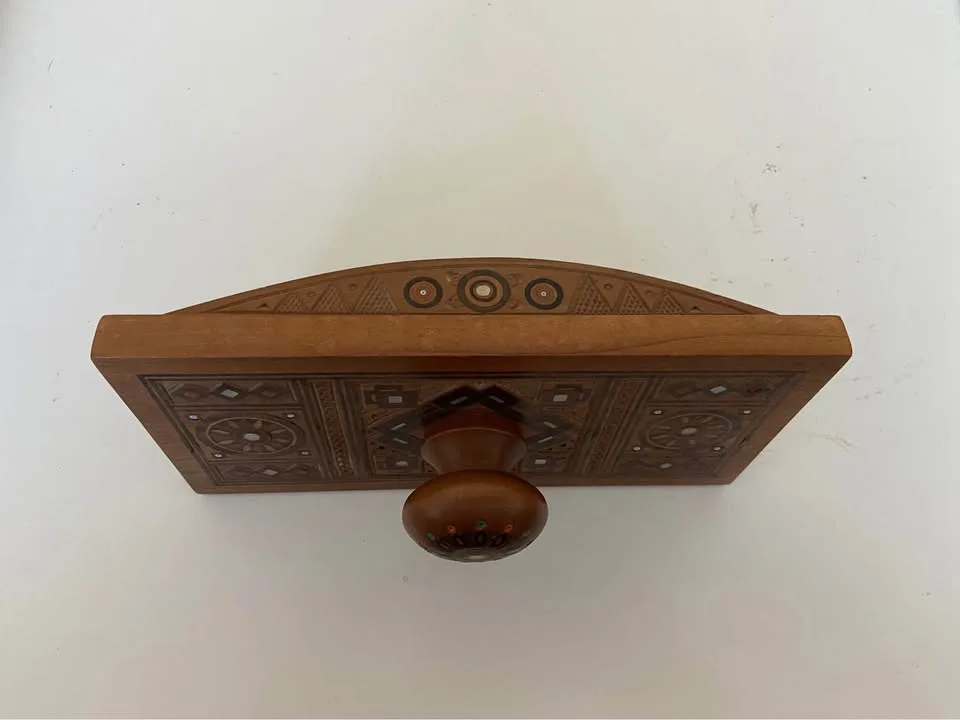 Vintage 1940s-era wooden desktop set with mother of pearl inlay image indicator(5)