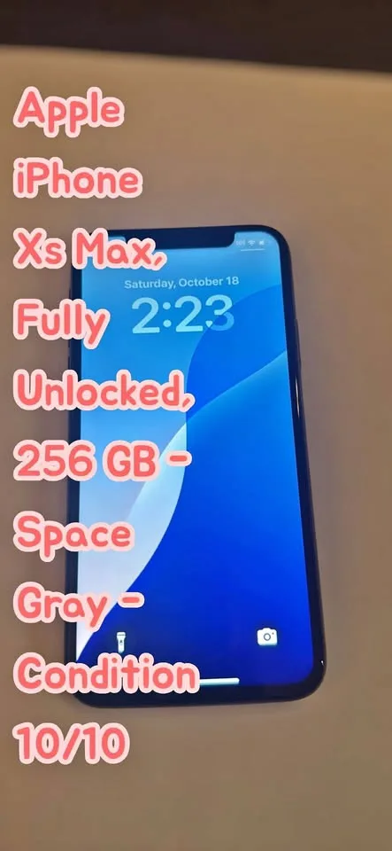 iPhone Xs Max, Unlocked 256 GB Space Gray 10/10 battery 80% thumbnail
