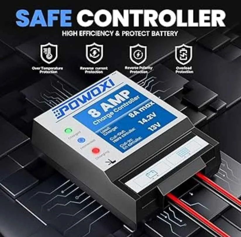 POWOXI 20W 12V Solar Battery Charger Trickle Kit image indicator(3)