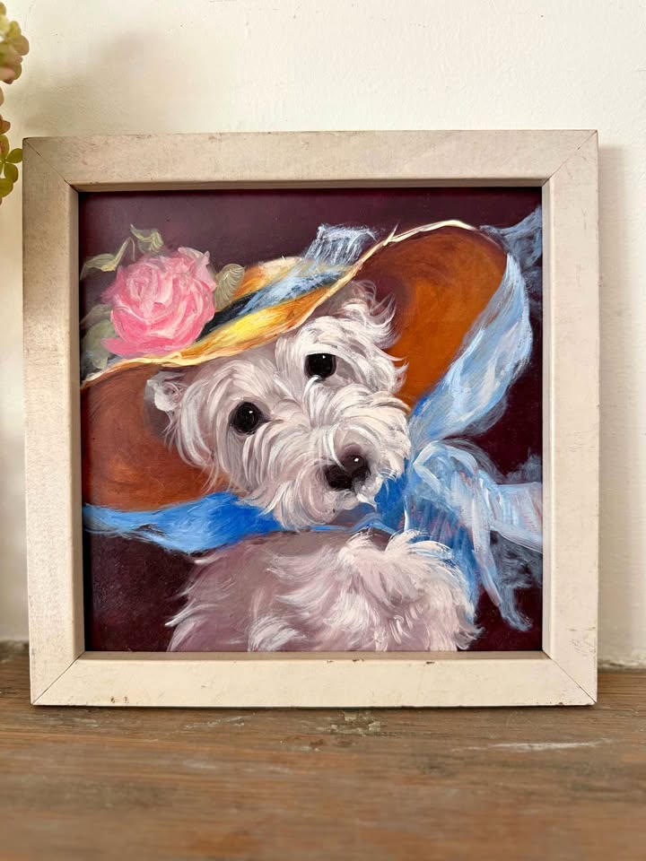 Vintage Westie Dog Portrait Painting