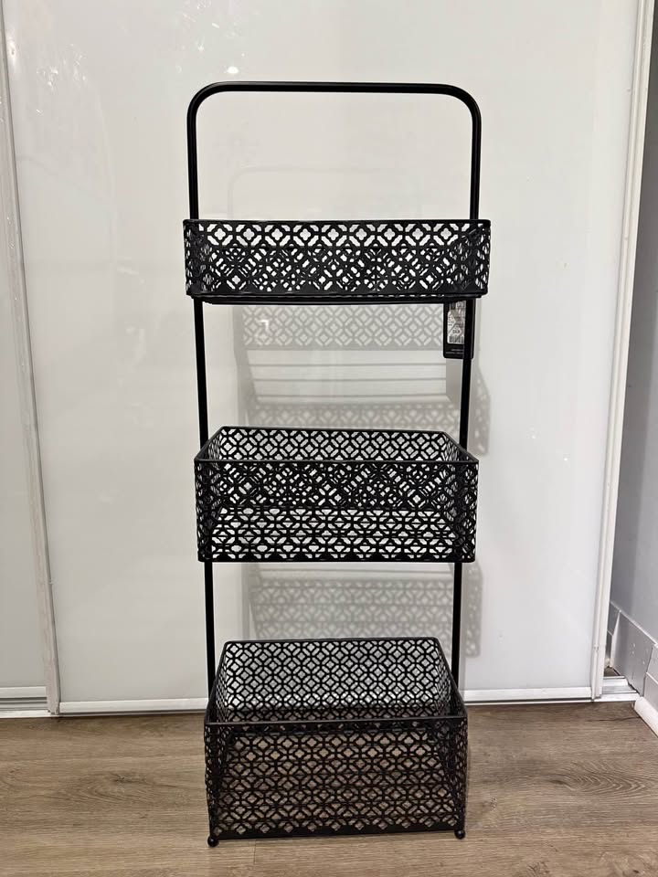 Black Metal 3-Tier Basket Stand