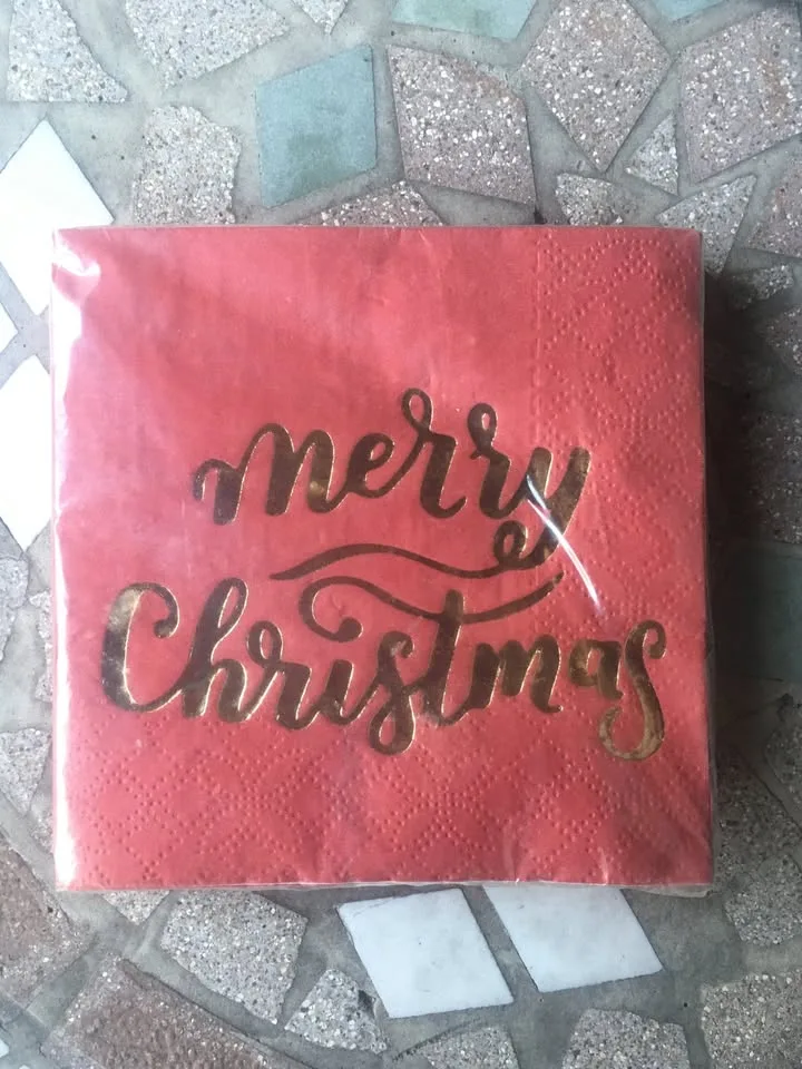 Red With Gold Foil Merry Christmas Cocktail Napkins thumbnail