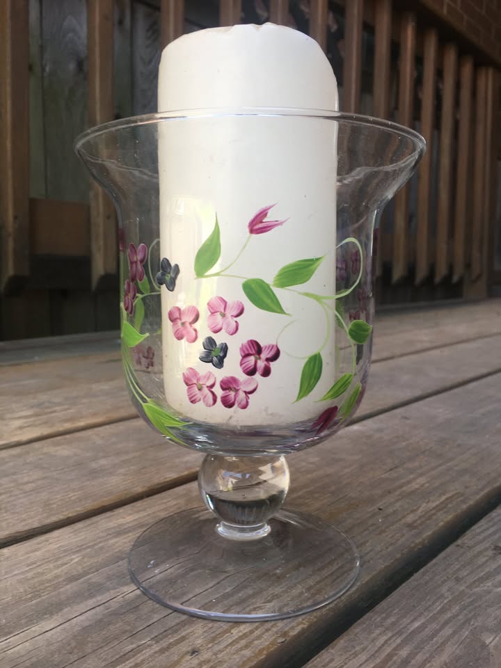 Hand Painted Glass Candle Holder/Vase - 6.75” Tall - photo 3