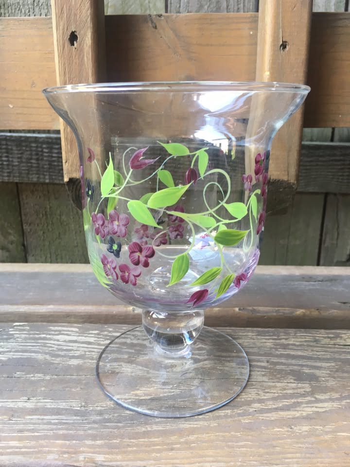 Hand Painted Glass Candle Holder/Vase - 6.75” Tall - photo 4