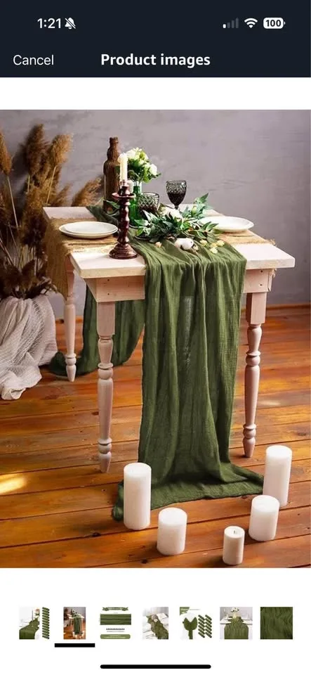 X10 Green Cheesecloth Table Runners image indicator(3)