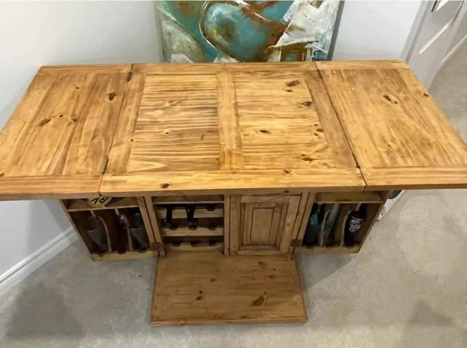 RARE PIECE! Rustic solid wood expandable bar cabinet image indicator(3)