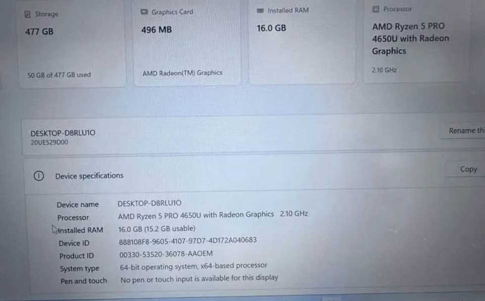 $199 Lenovo T14-Ryzen Six Core 8/256GB. Win 11. image indicator(8)