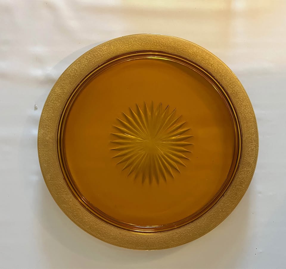 Depression-era Amber Glass Relish Dish With Gold Trim - photo 2