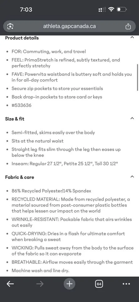 Athleta endless highrise pant black size 14 image indicator(4)