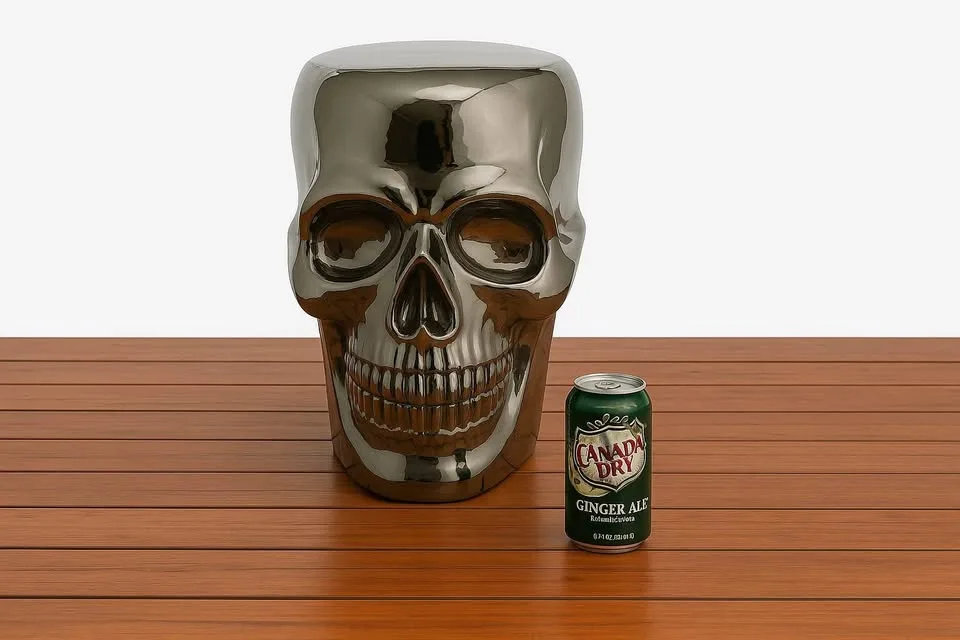 LARGE MEXICAN SILVER METALLIC SKULL STOOL/SIDE TABLE image indicator(3)