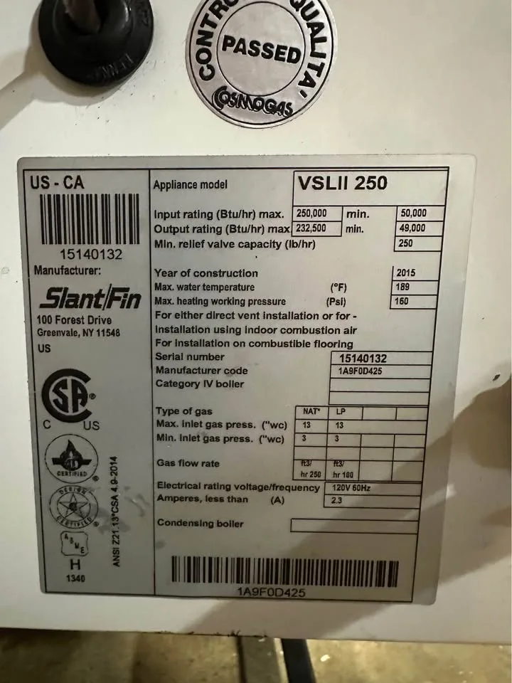 Slant/Fin VSLII 250 Natural Gas Boiler - 250,000 BTU image indicator(6)