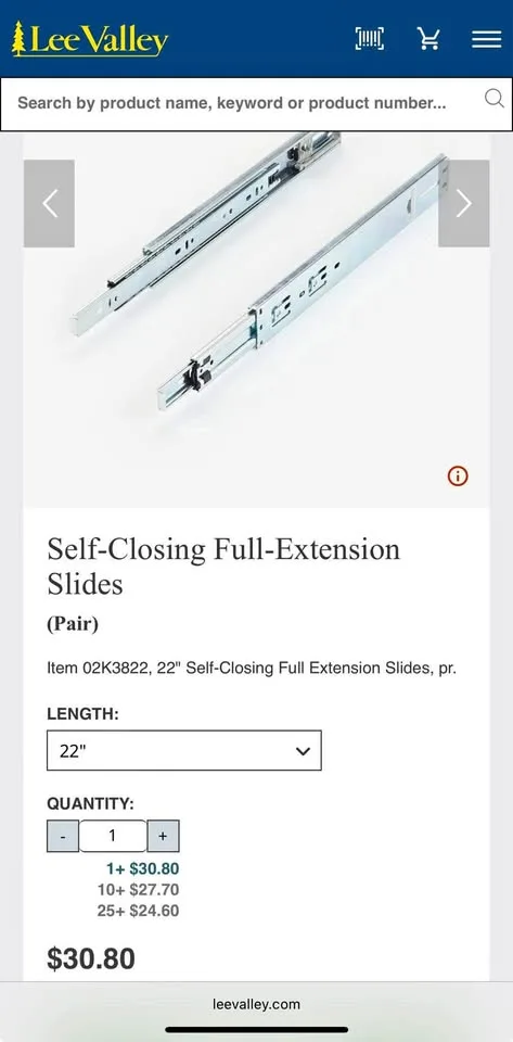 22” Self Closing Full Extension Slides thumbnail
